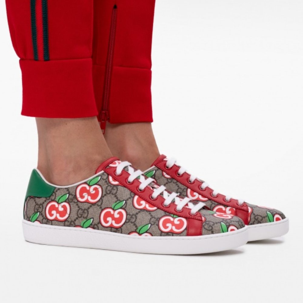 Gucci Ace Sneaker with GG Apple Print in Beige